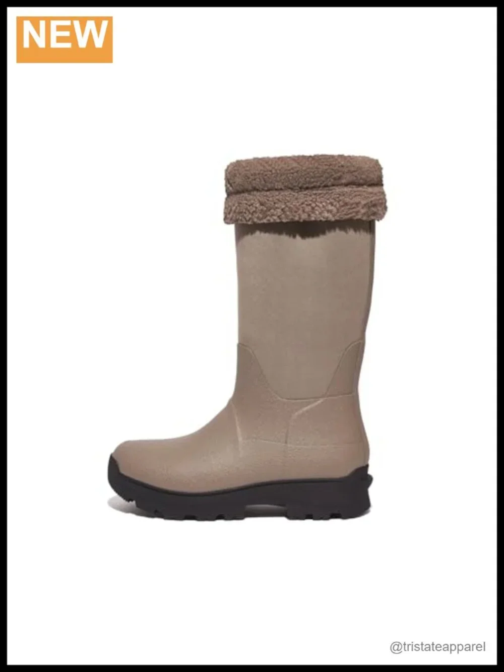 Fleece-Lined Waterproof Rain Boots Mid-Calf Round Toe Natural Rubber EVA